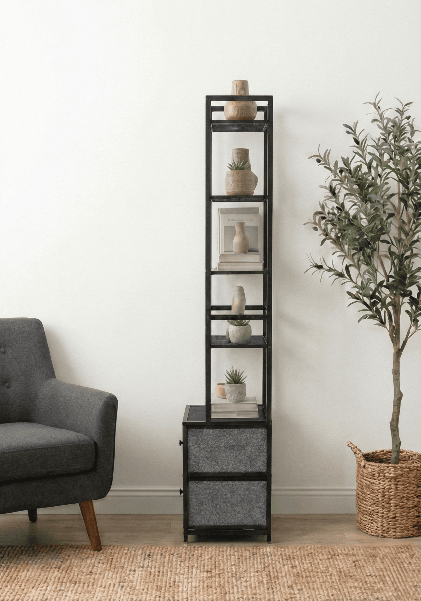 2 Çekmeceli 5 Raflı Komidin Kitaplık