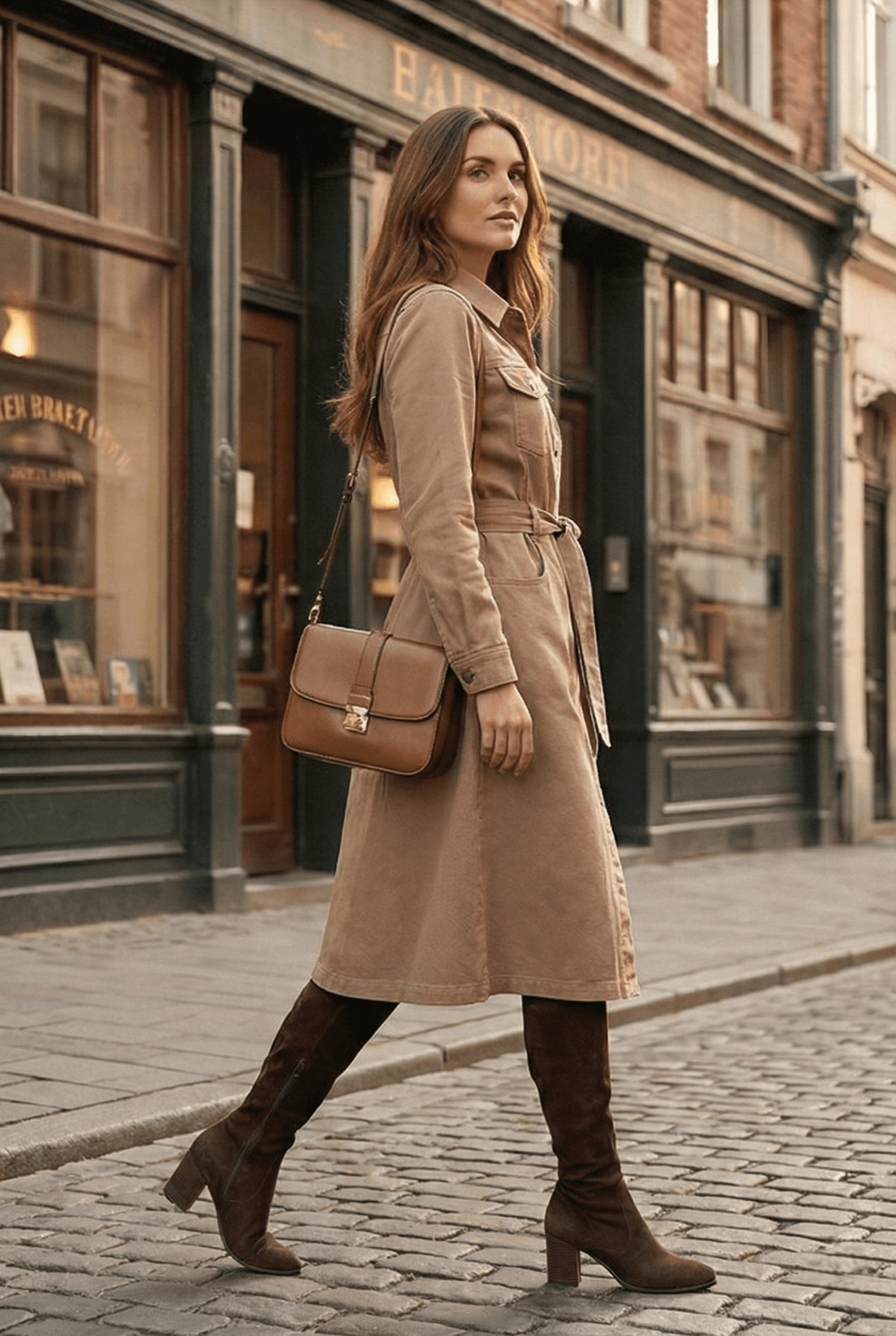 Vovikon Vizon Kuşaklı Uzun Düğmeli Denim Trençkot