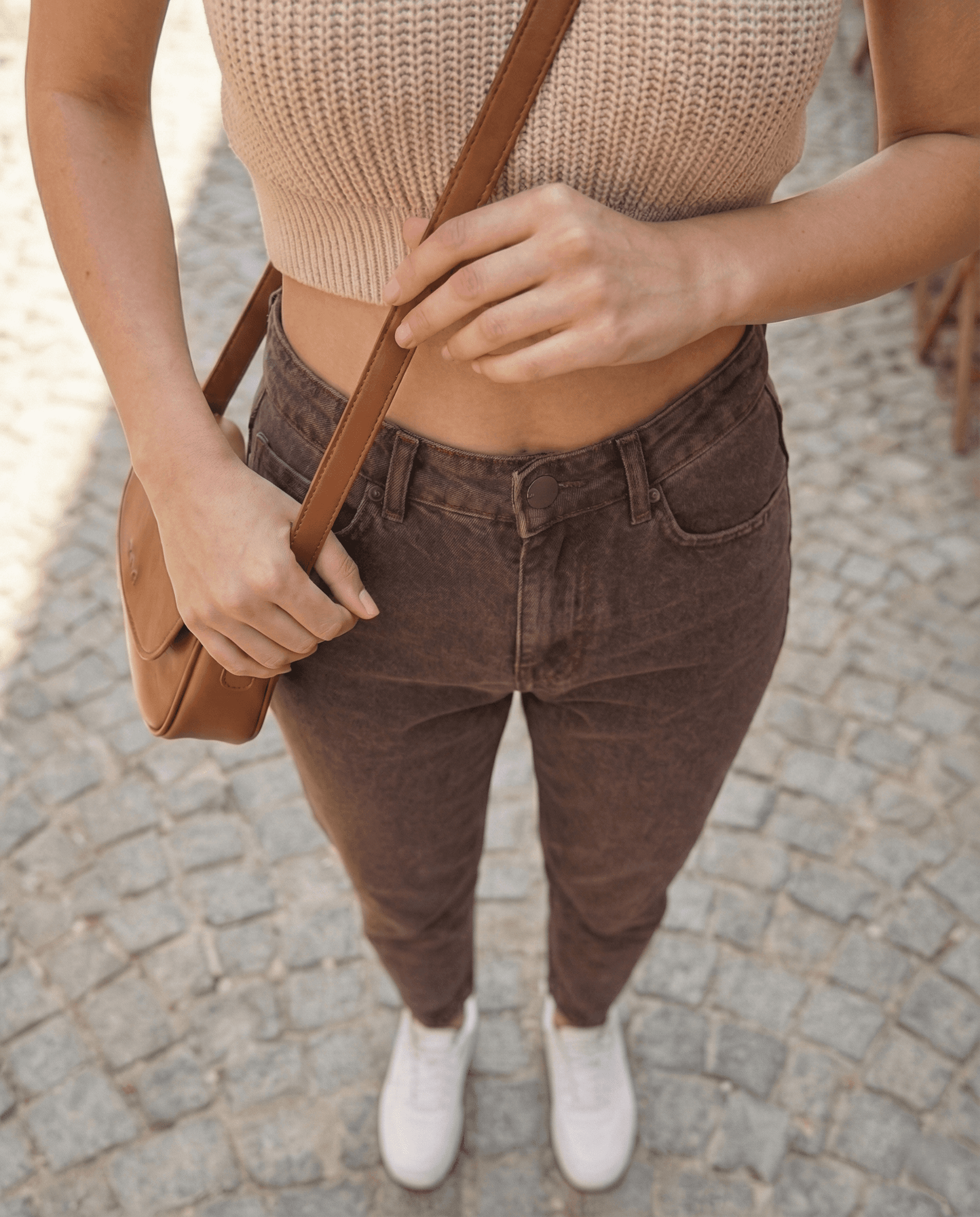 Vovikon Kahverengi Taşlamalı Denim Mom Jean