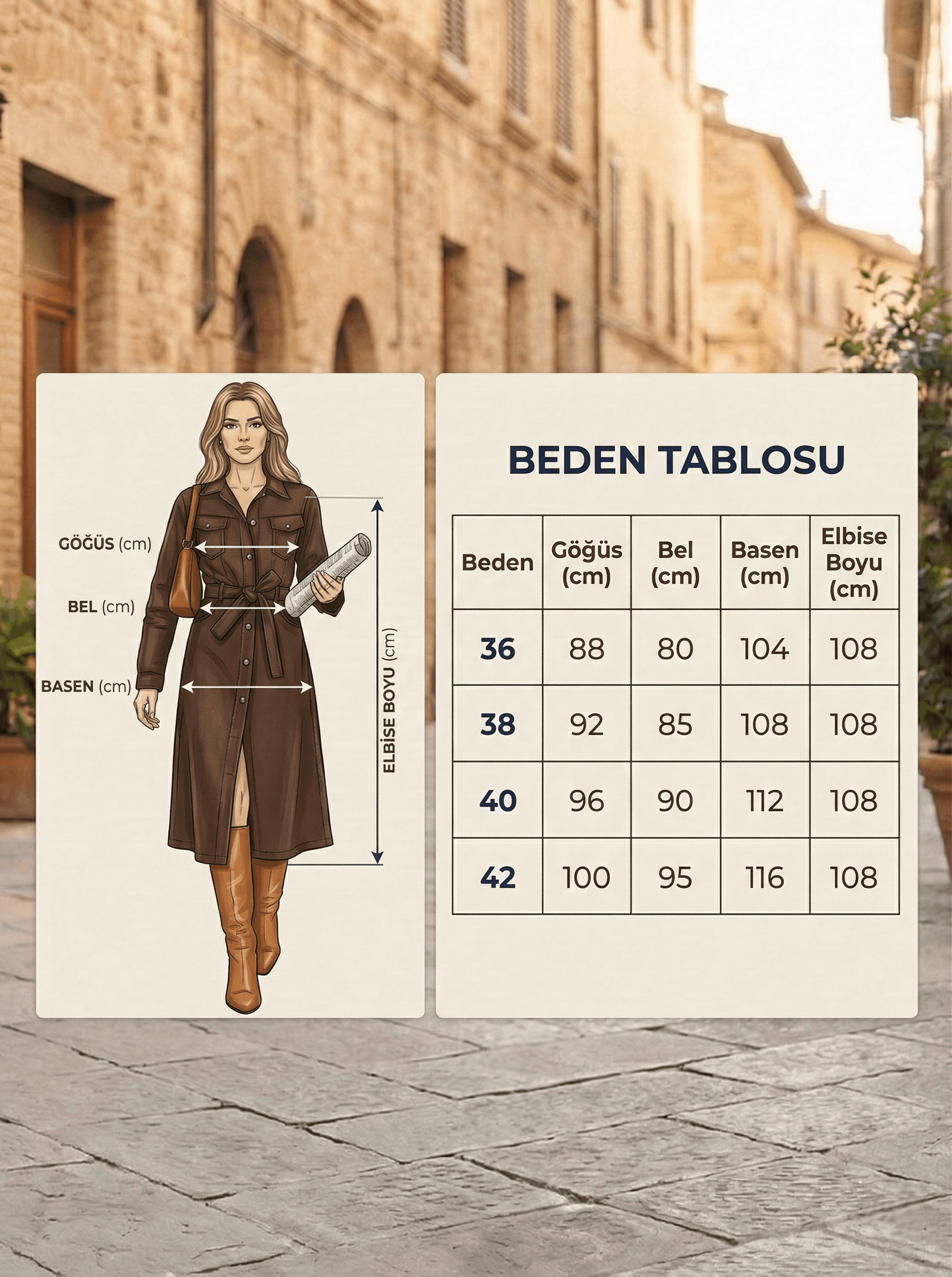 Vovikon Kahverengi Kuşaklı Uzun Düğmeli Denim Trençkot