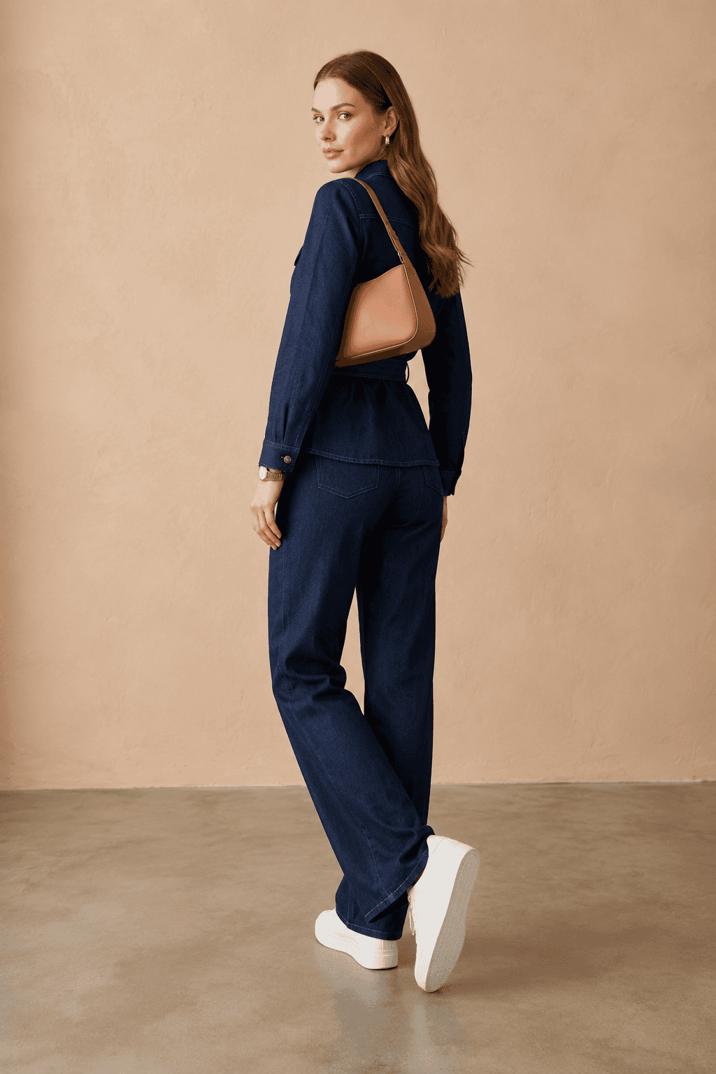Vovikon Lacivert Kuşaklı Ceket Pantolon Denim Takım