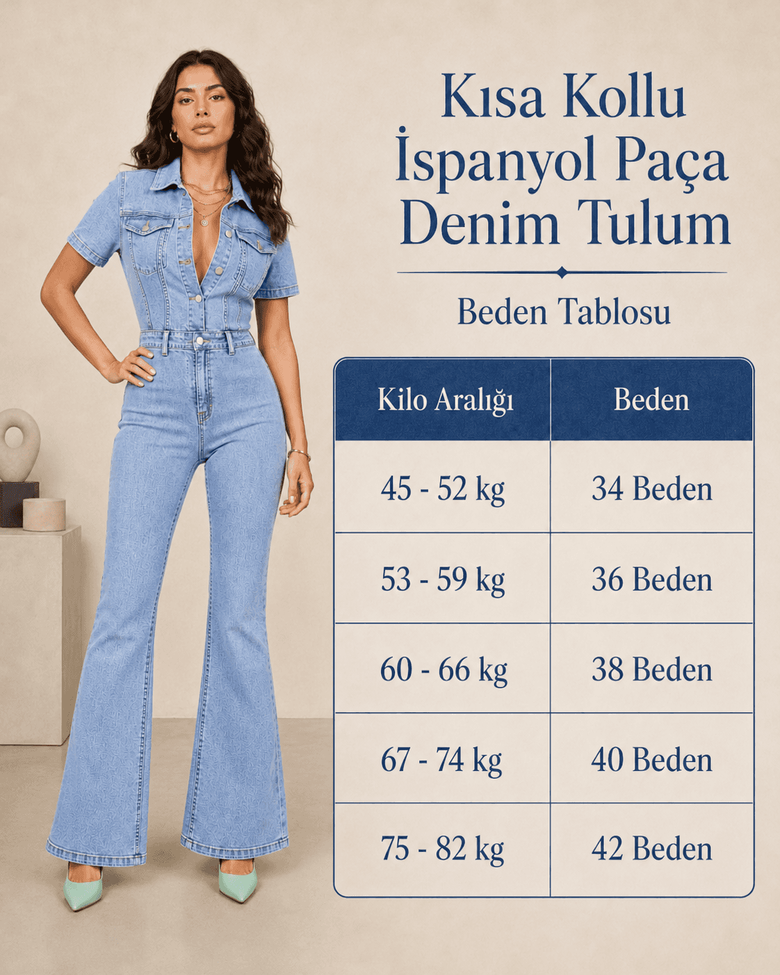 Vovikon Kısa Kollu Buz Kar İspanyol Paça Denim Tulum