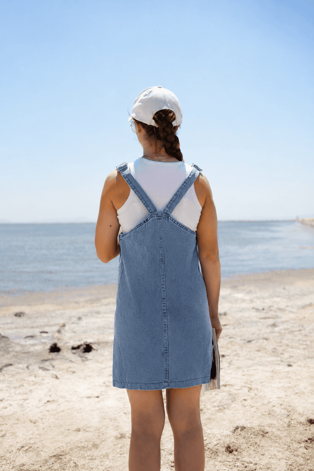 Vovikon Taş Yıkama Askılı Bahçıvan Mini Denim Elbise