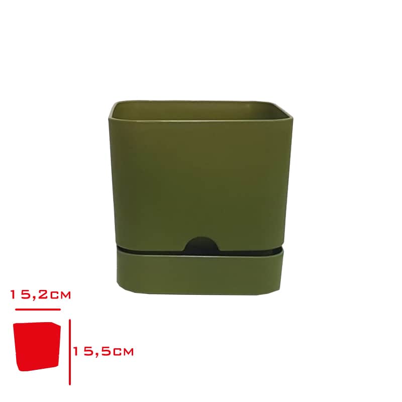 Poliwork Begonya Kare Saksı 16 cm Yosun Yeşili