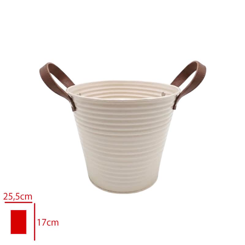 Leva Deri Kulplu Metal Saksı 14 cm