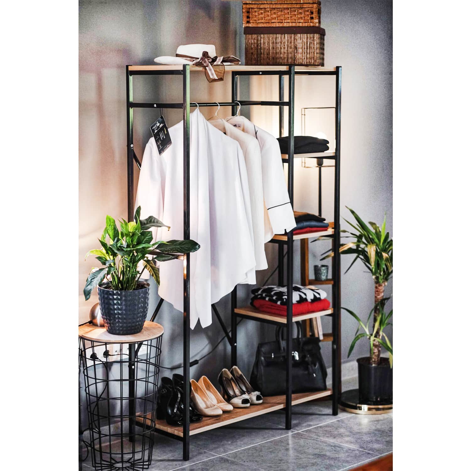 Metal Gardırop 5 Katlı Raf Elbise Askısı Kıyafet Dolabı