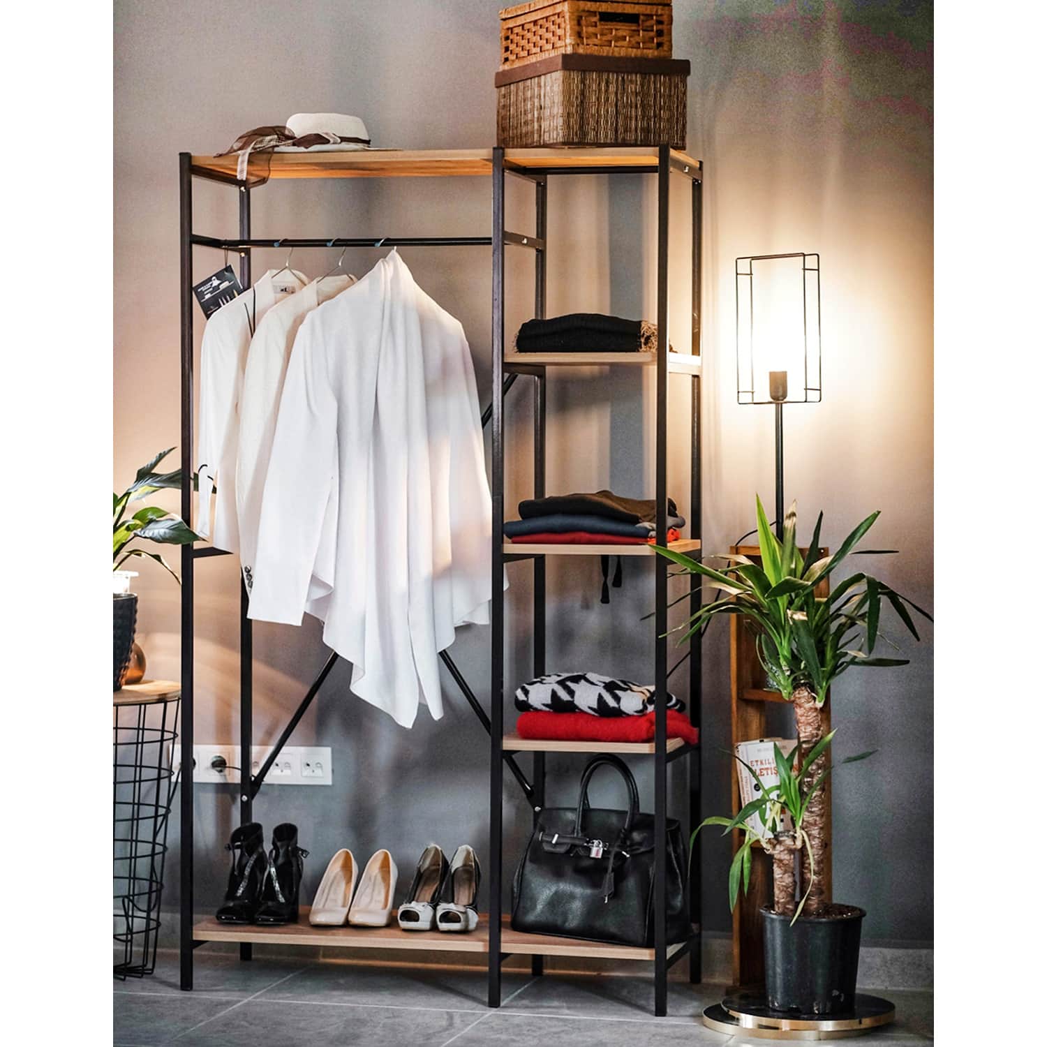 Metal Gardırop 5 Katlı Raf Elbise Askısı Kıyafet Dolabı