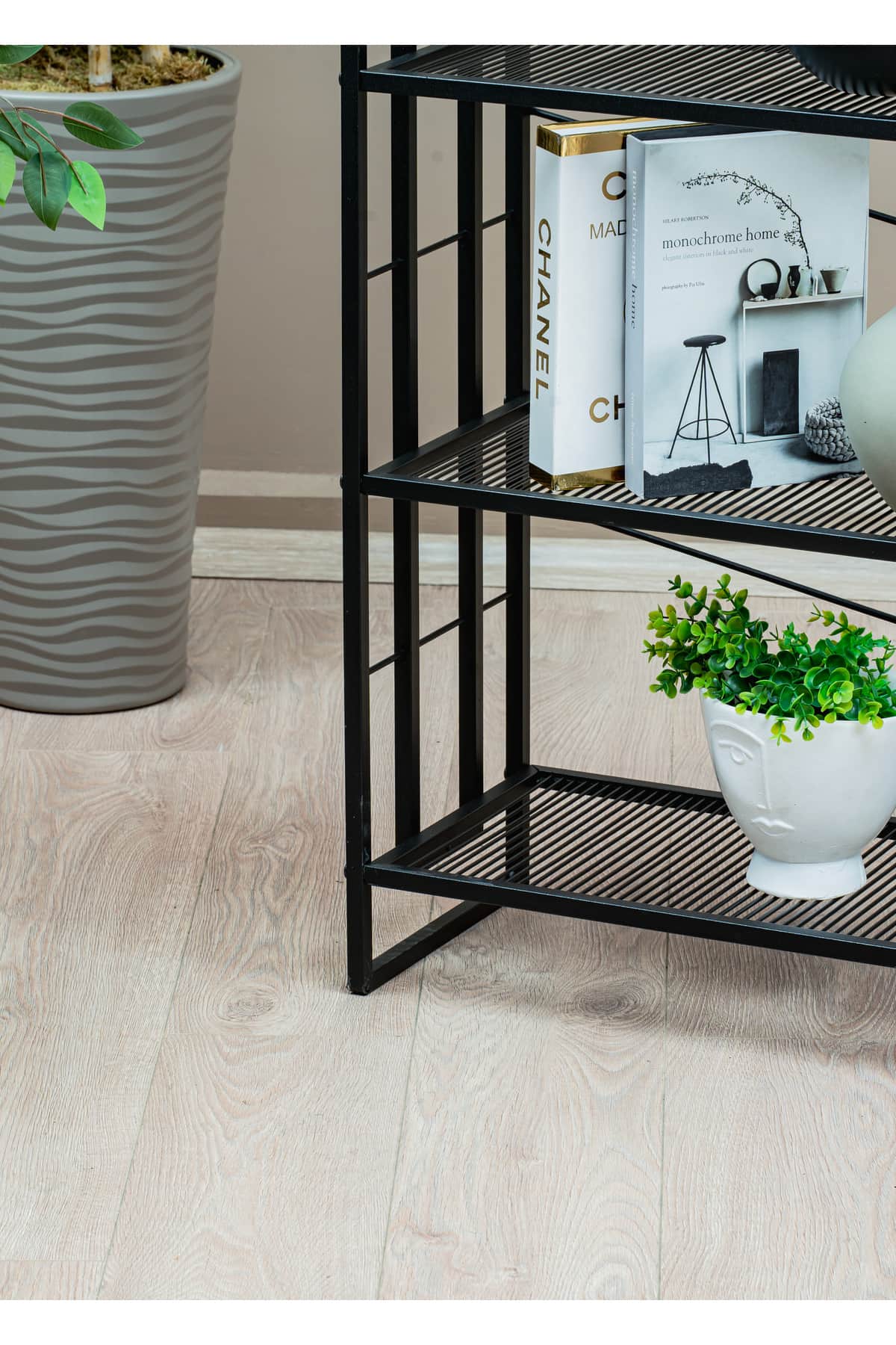 Modern Siyah Metal 6 Raflı Kitaplık ve Çok Amaçlı Düzenleyici