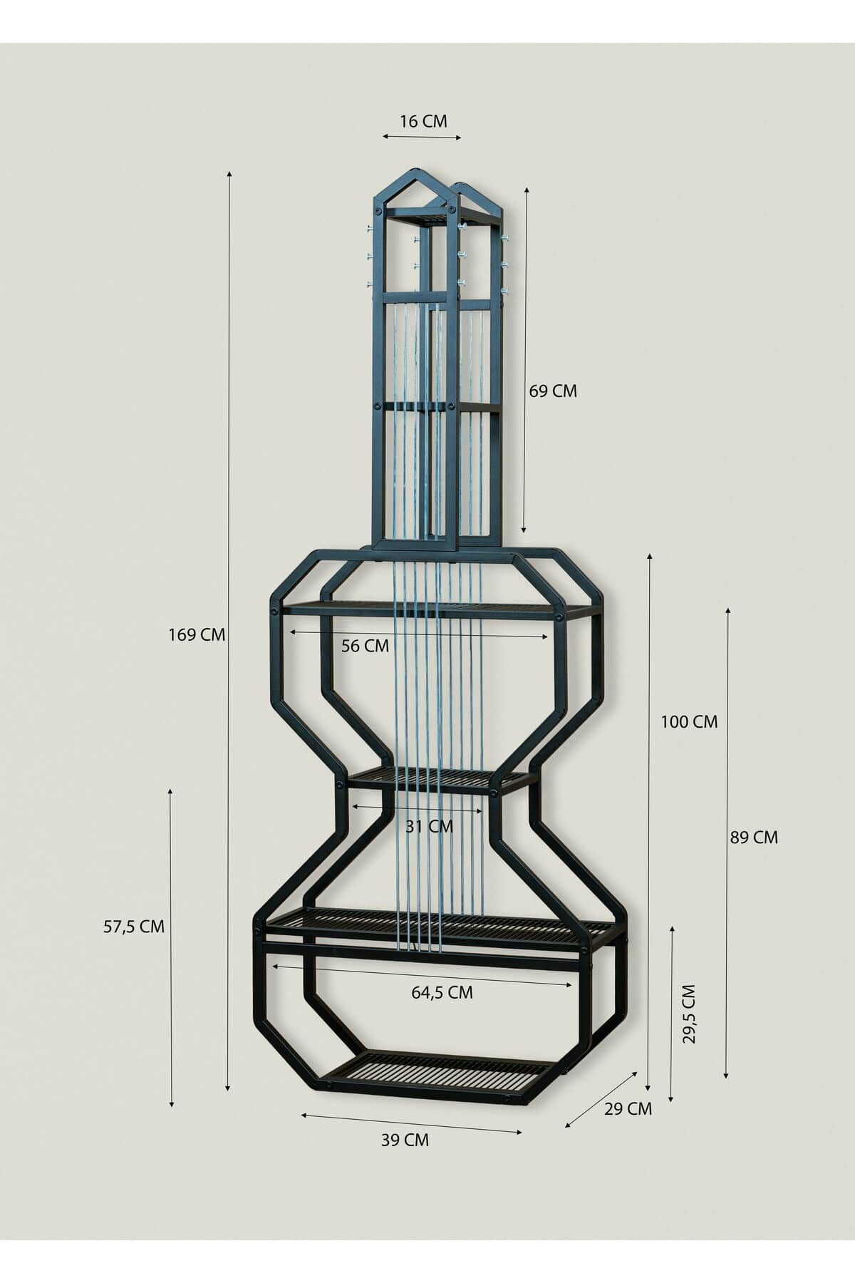 Traverten 6 Raflı Gitar Ünite Dekoratif Kitaplık 56 x 169 cm