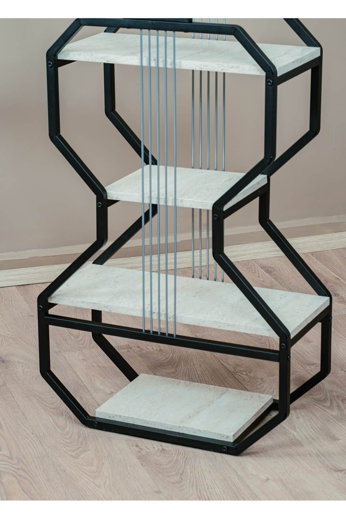 Traverten 6 Raflı Gitar Ünite Dekoratif Kitaplık 56 x 169 cm