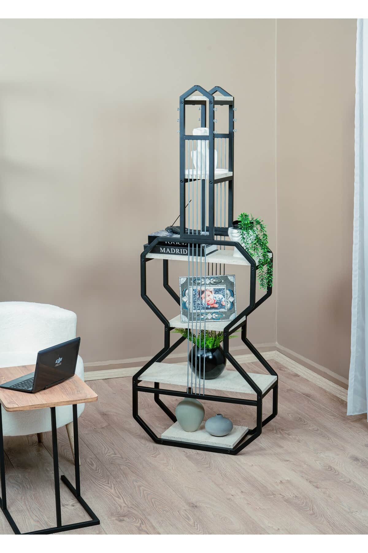 Traverten 6 Raflı Gitar Ünite Dekoratif Kitaplık 56 x 169 cm