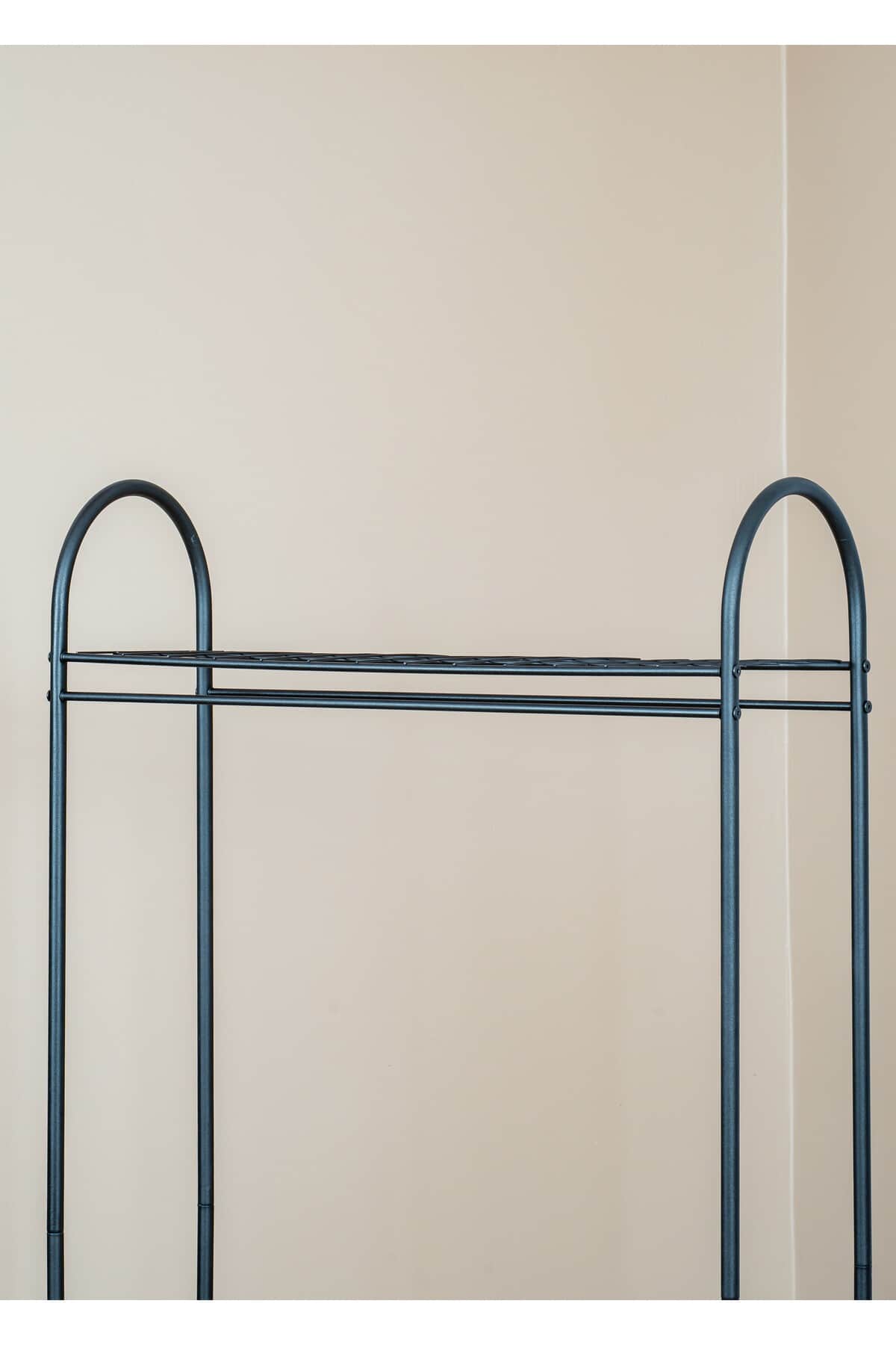 Elit 3 Siyah Metal Raflı Ayaklı Elbise Askılığı 170 x 89 cm