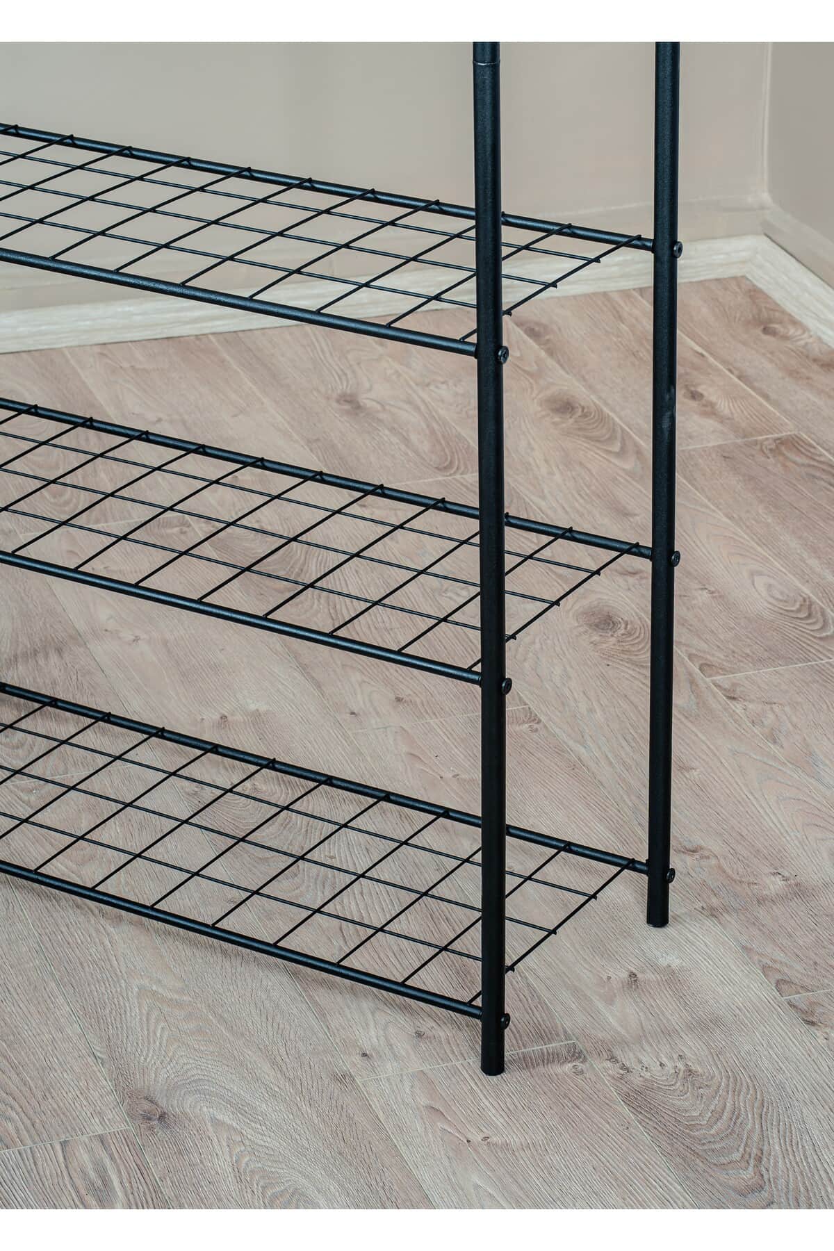 Elit 4 Siyah Metal Raflı Ayaklı Elbise Askılığı 170 x 89 cm