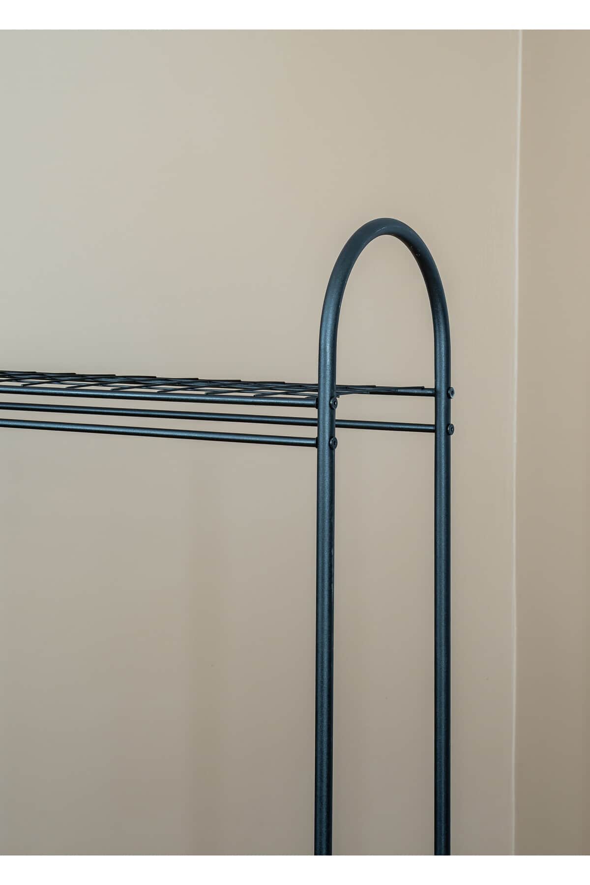 Elit 4 Siyah Metal Raflı Ayaklı Elbise Askılığı 170 x 89 cm