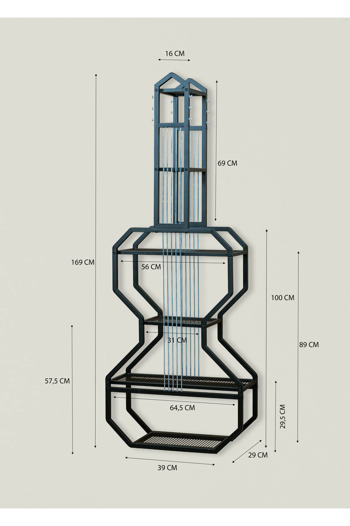 6 Raflı Gitar Ünite Çok Amaçlı Dekoratif Kitaplık 56 x 169 cm