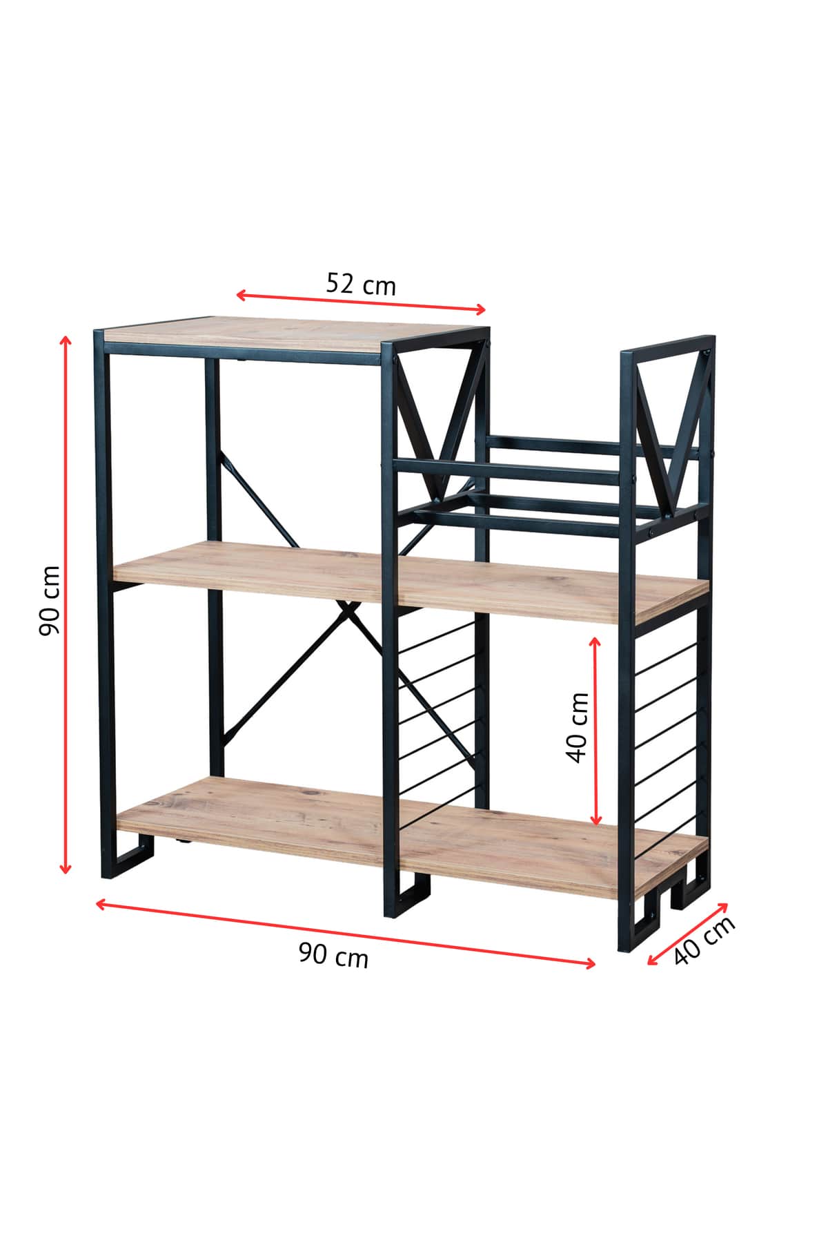 Metal Gövdeli Ahşap Raflı Dekoratif Plaklık Standı 90 x 90 cm