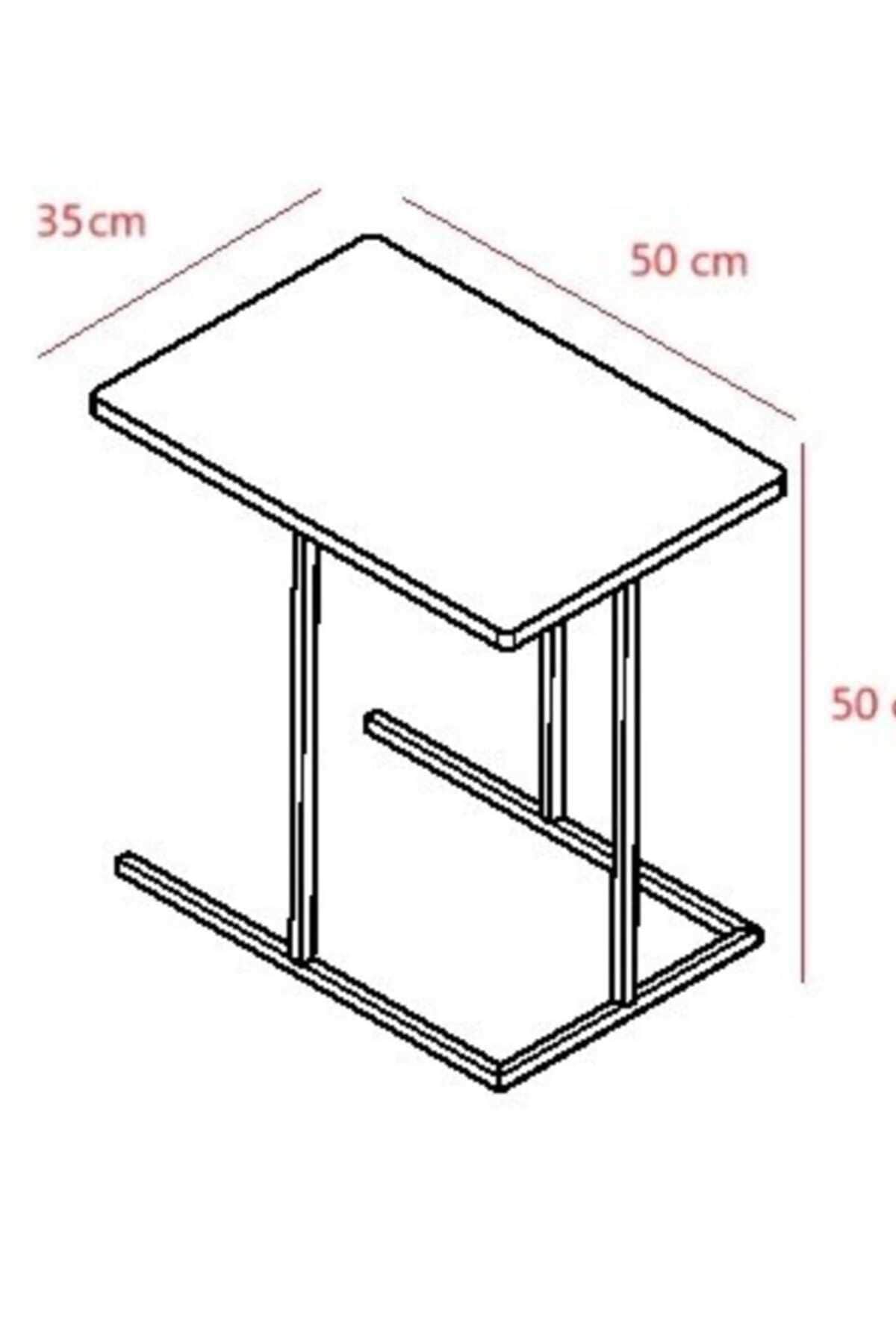 Metal Ayaklı Siyah Ahşap Tablalı Çok Amaçlı C Yan Sehpa 50 x 35 cm