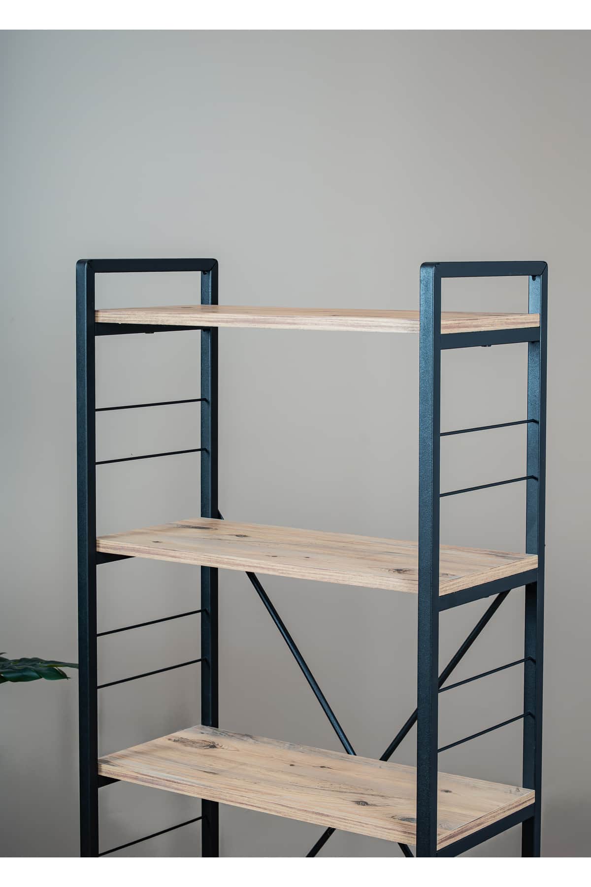 5 Katlı Kitaplık, Metal Gövdeli Ahşap Raflı Çok Amaçlı Düzenleyici 60x30x155 cm