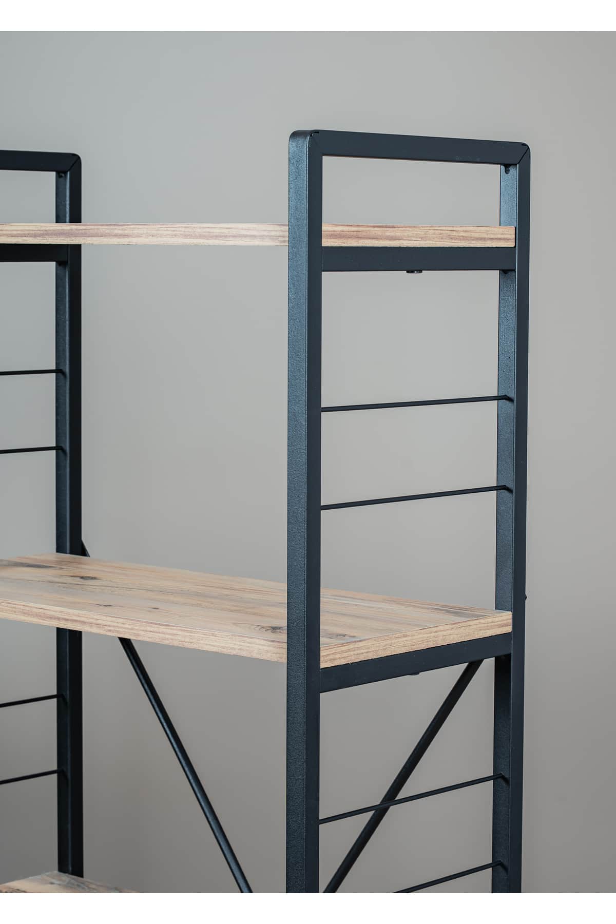 5 Katlı Kitaplık, Metal Gövdeli Ahşap Raflı Çok Amaçlı Düzenleyici 60x30x155 cm