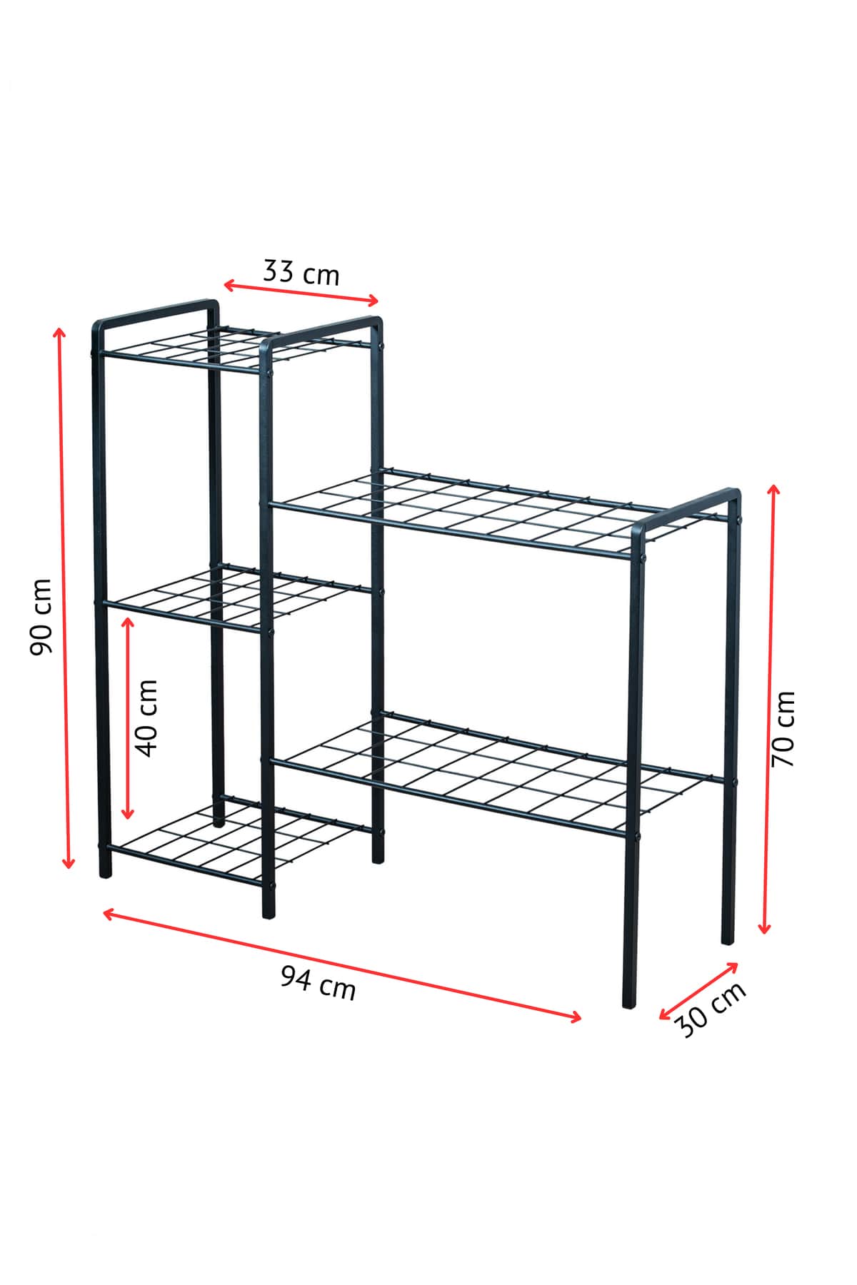 Garden 5 Raflı Siyah Metal Saksılık, Bahçe Balkon ve Salon Bitkileri İçin