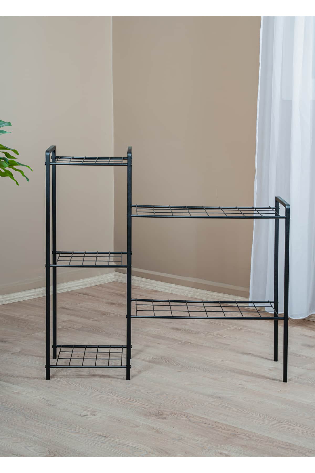 Garden 5 Raflı Siyah Metal Saksılık, Bahçe Balkon ve Salon Bitkileri İçin