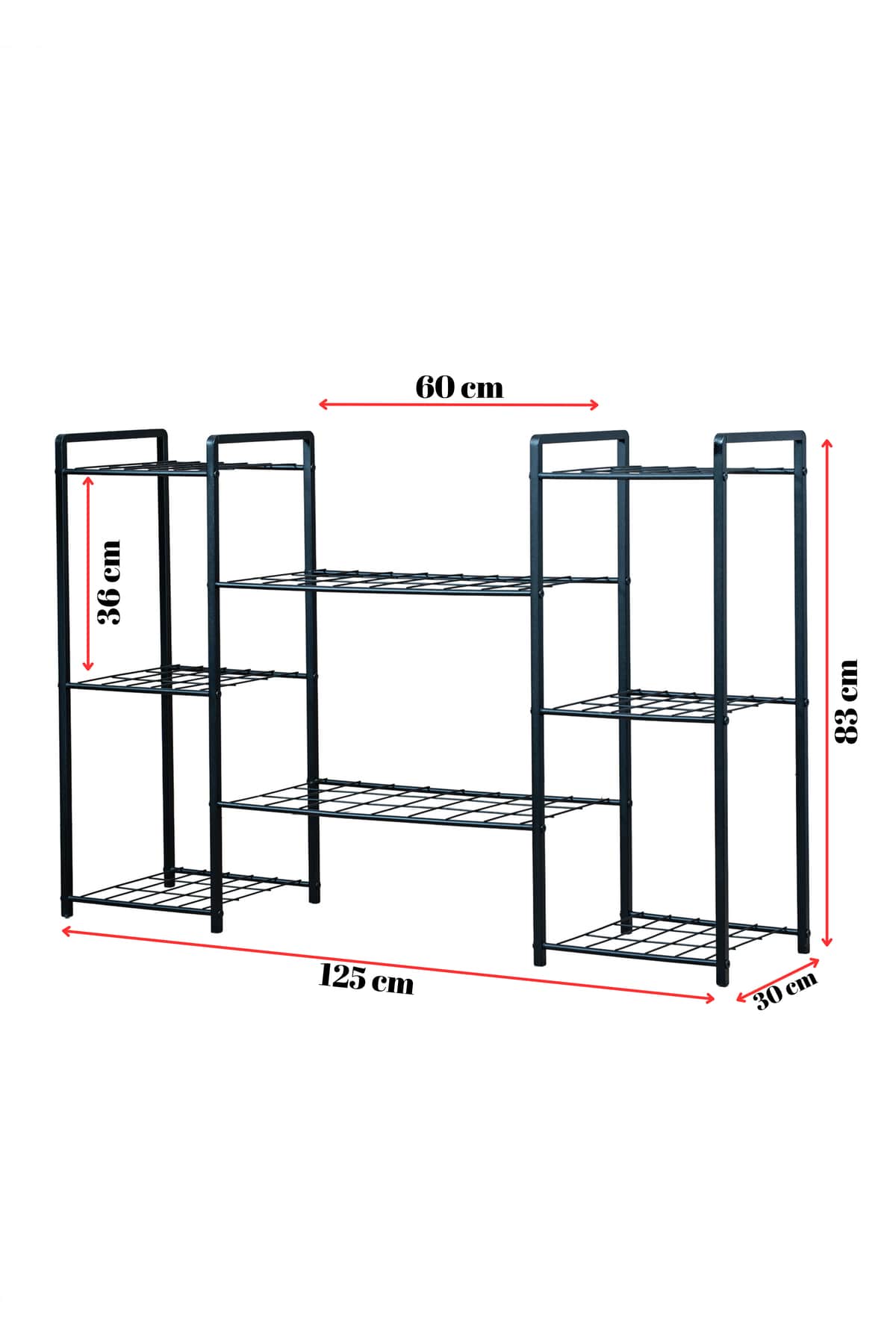 Garden 8 Raflı Siyah Metal Saksılık ve Bitki Düzenleyici