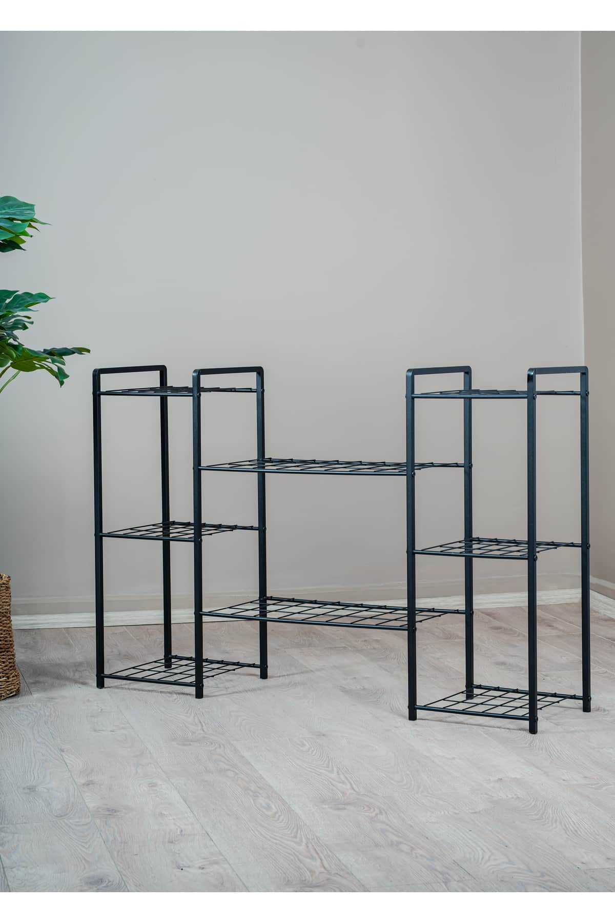 Garden 8 Raflı Siyah Metal Saksılık ve Bitki Düzenleyici