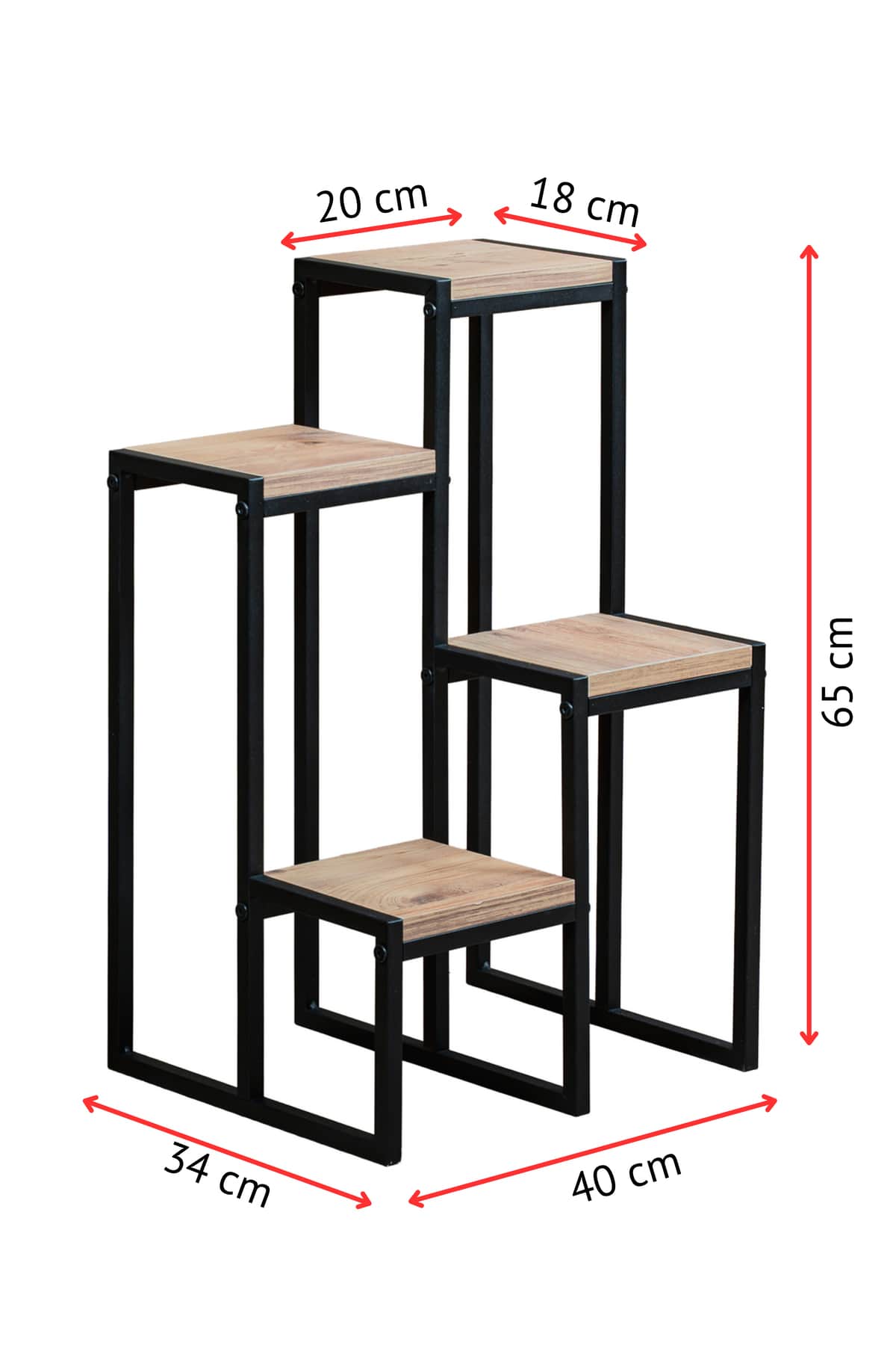 Garden 4 Raflı Metal Ayaklı Ahşap Raflı Saksılık