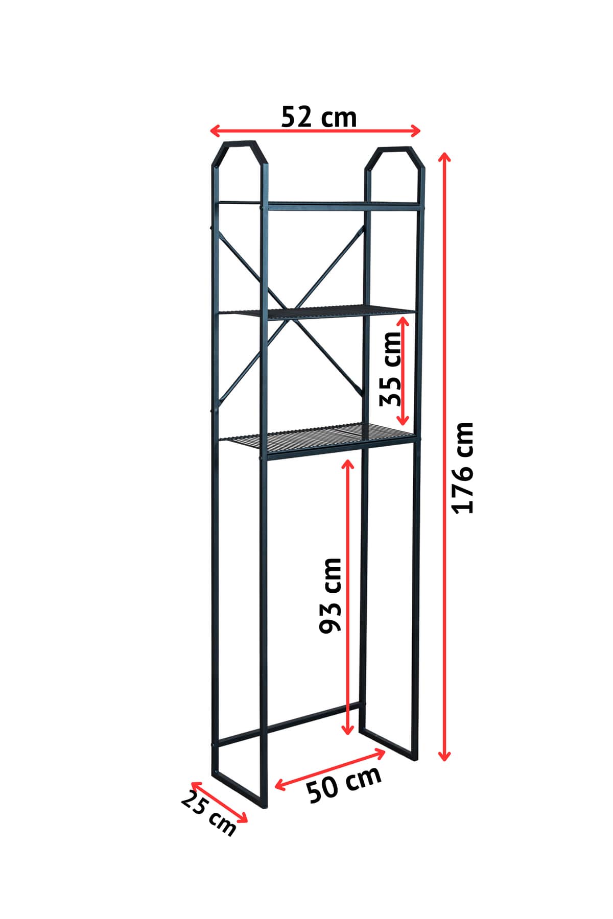 Klozet Üstü 3 Raflı Siyah Metal Banyo Düzenleyici