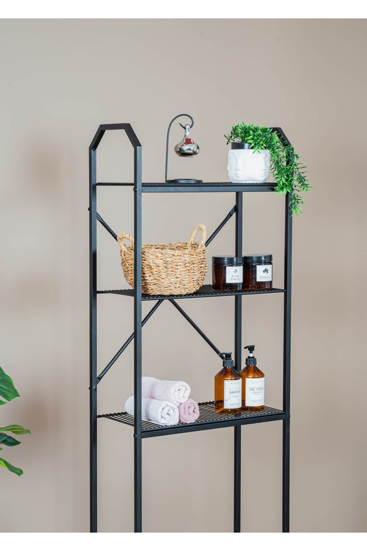 Klozet Üstü 3 Raflı Siyah Metal Banyo Düzenleyici