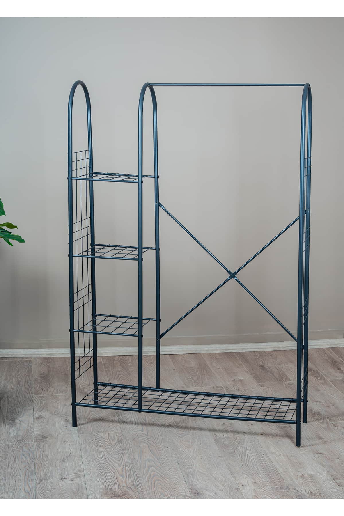 Elite 5 Raflı Siyah Metal Elbise Askılığı ve Portmanto 104x161 cm