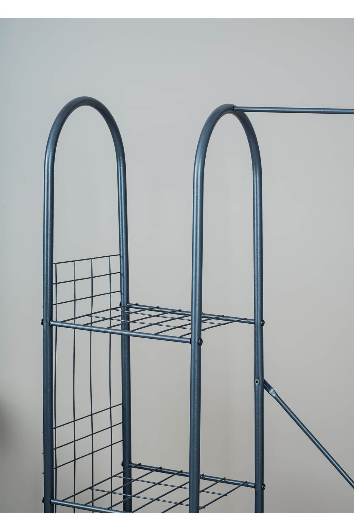 Elite 5 Raflı Siyah Metal Elbise Askılığı ve Portmanto 104x161 cm