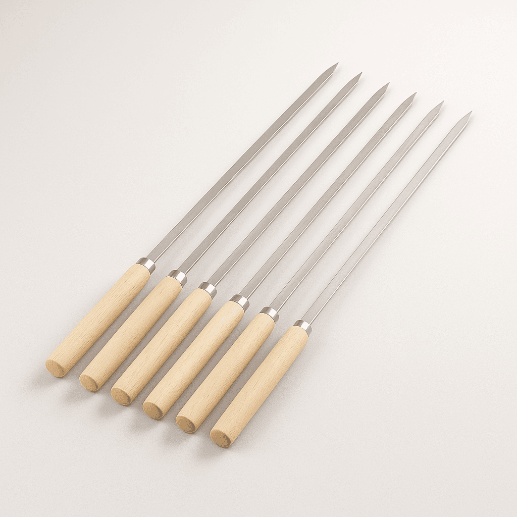 Ahşap Saplı Yassı Barbekü Şiş 6'lı 32x1 cm