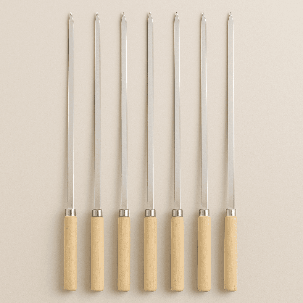 Ahşap Saplı Yassı Barbekü Şiş 6'lı 32x1 cm