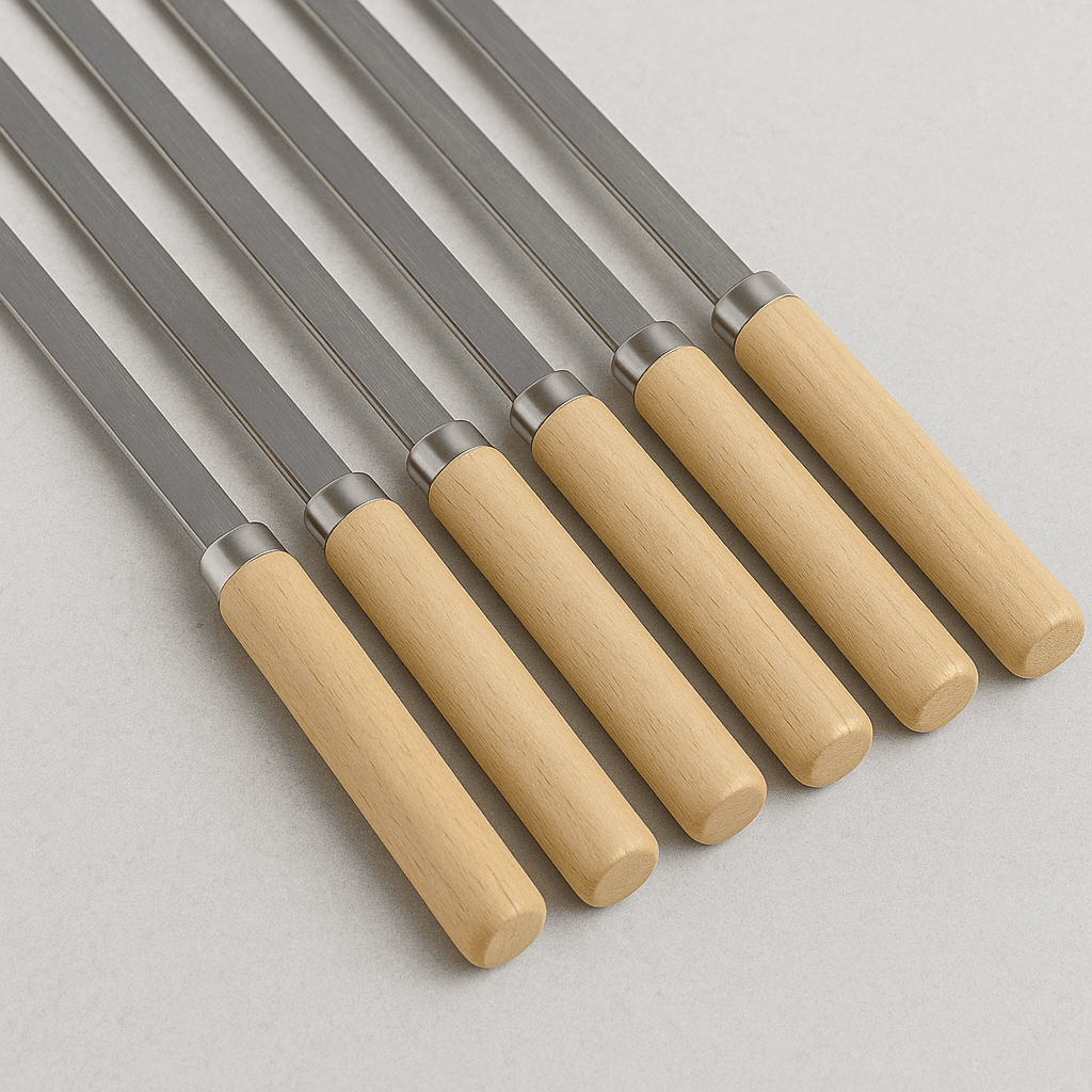 Ahşap Saplı Yassı Barbekü Şiş 6'lı 32x1 cm