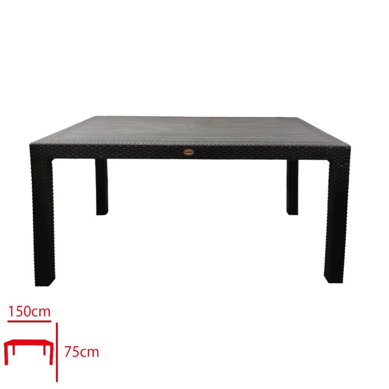 Rattan Masa 90x150 cm Camsız Siyah
