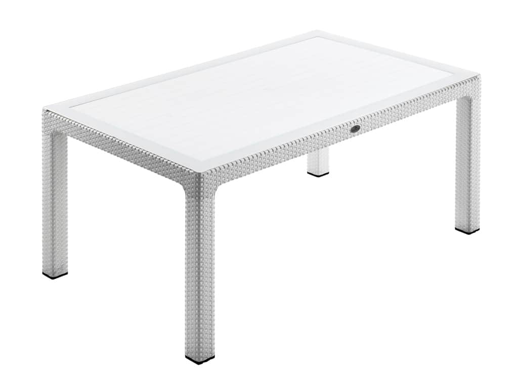 Beyaz Rattan Camlı Masa 90x150 cm
