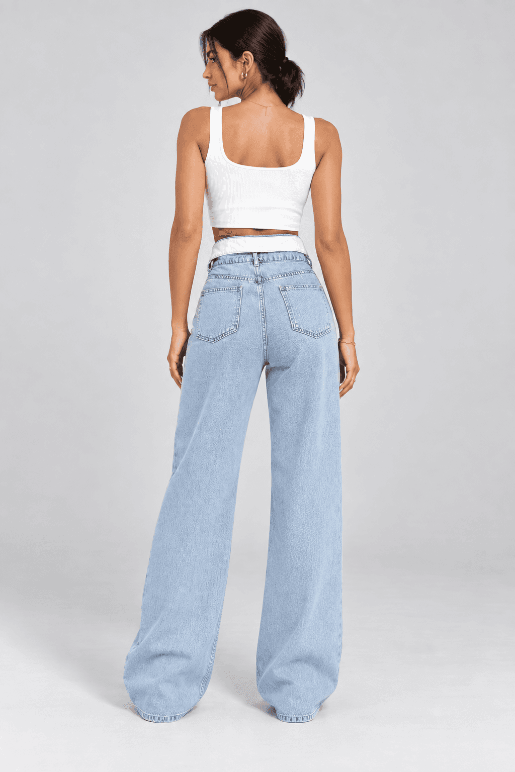 Kemer Yaka Detaylı Buz Kar Wide Leg Jean