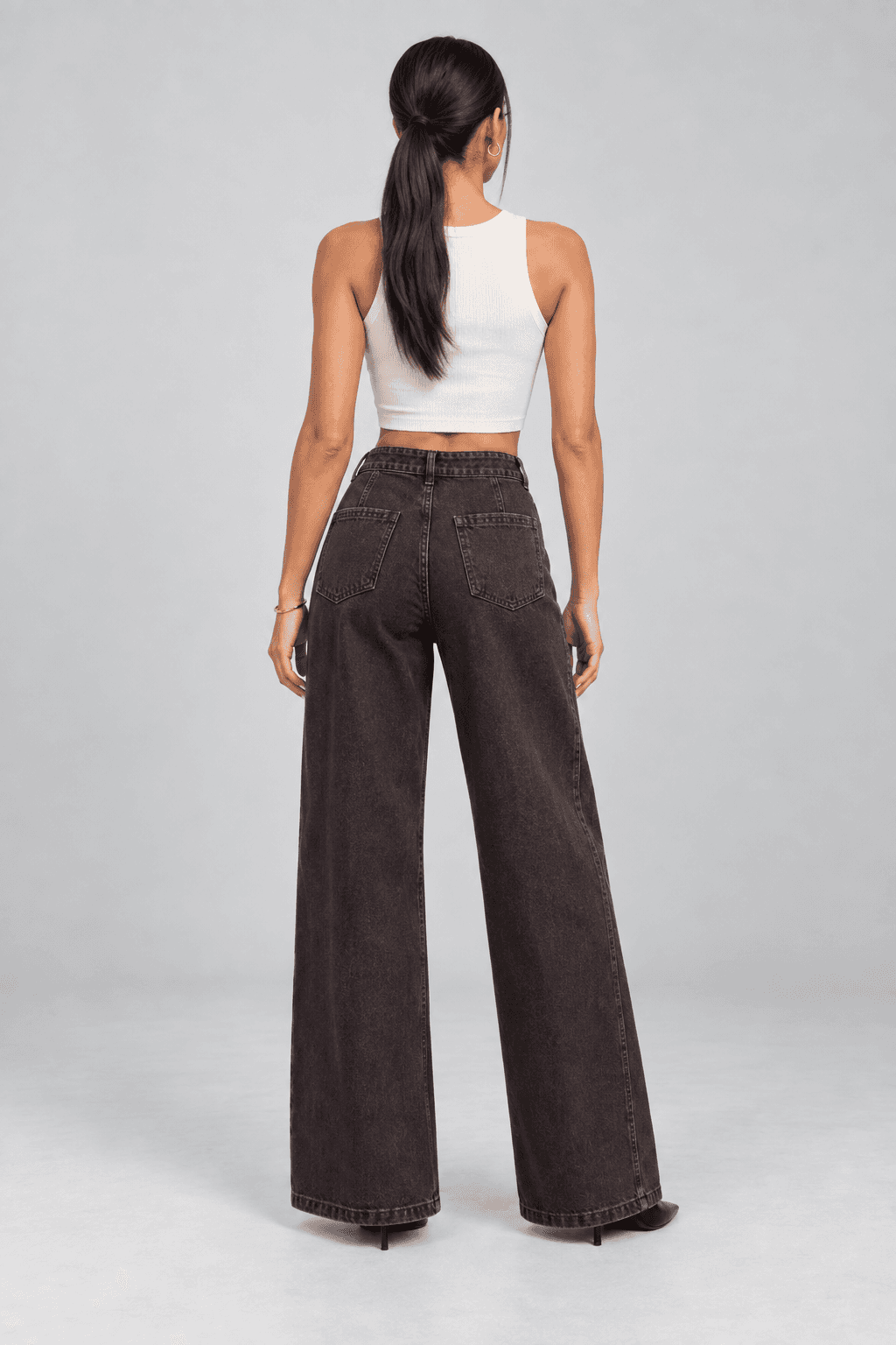 Kemer Detaylı Kahve Taşlamalı Wide Leg Jean