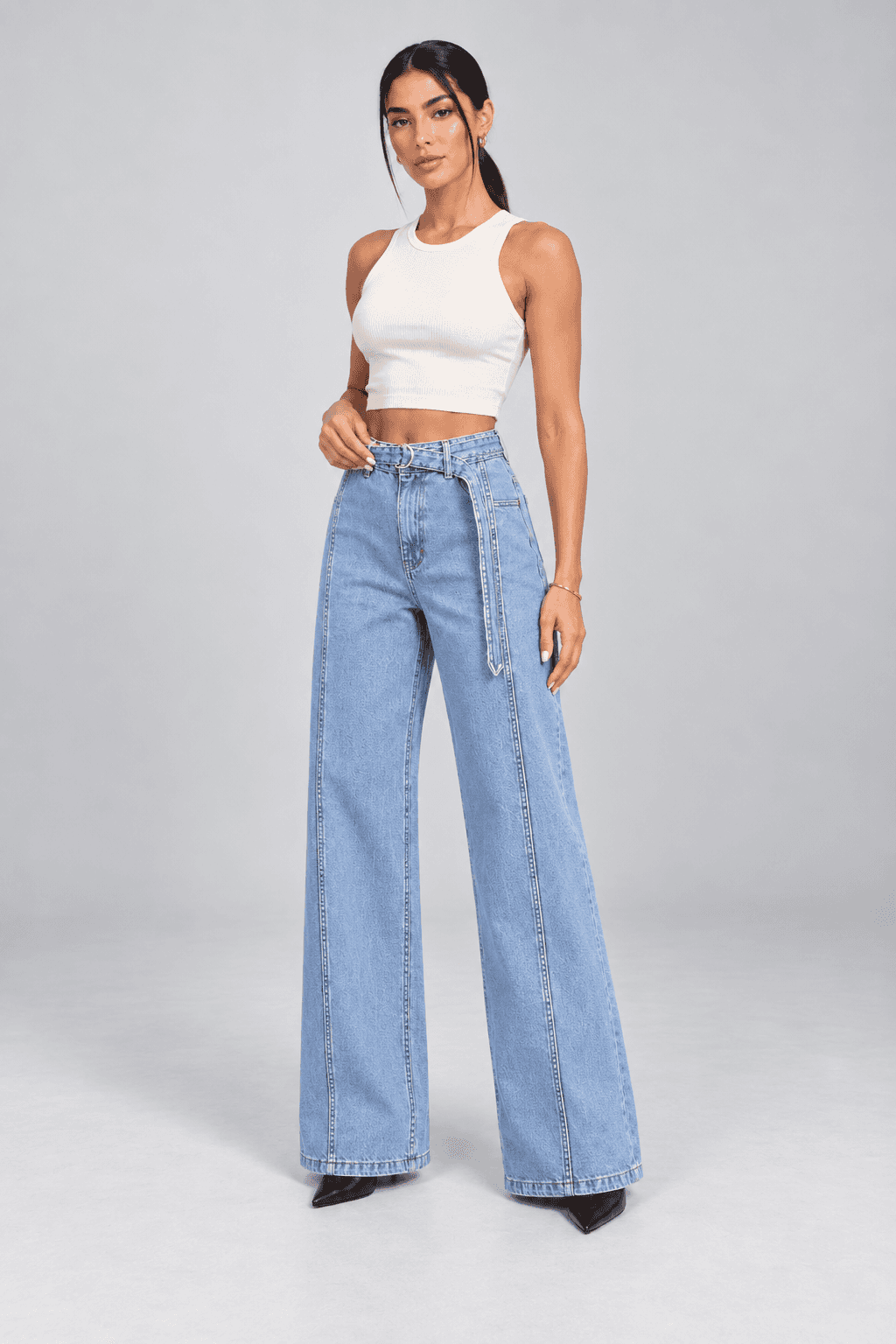 Kemer Detaylı Buz Kar Wide Leg Jean