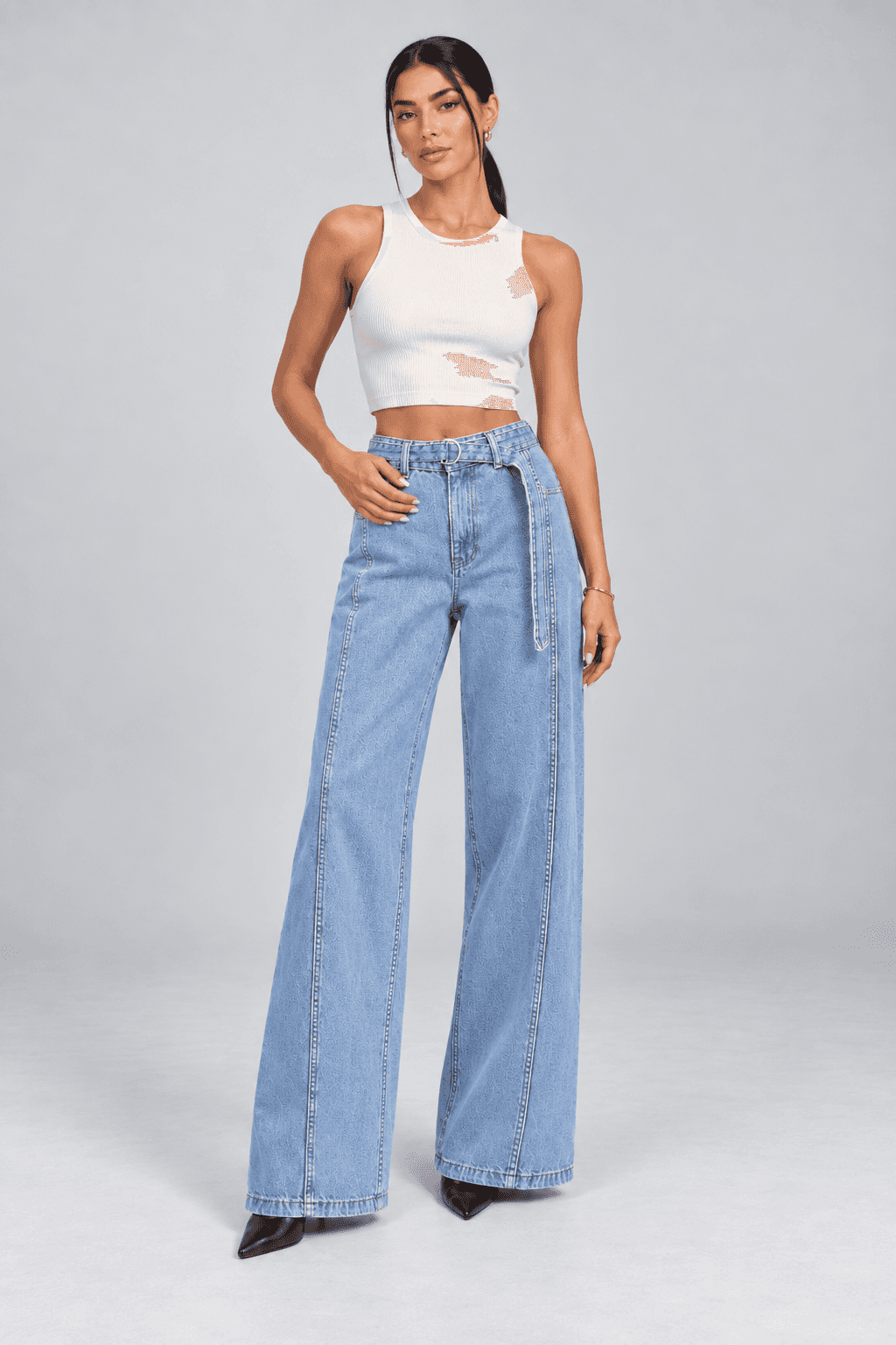 Kemer Detaylı Buz Kar Wide Leg Jean