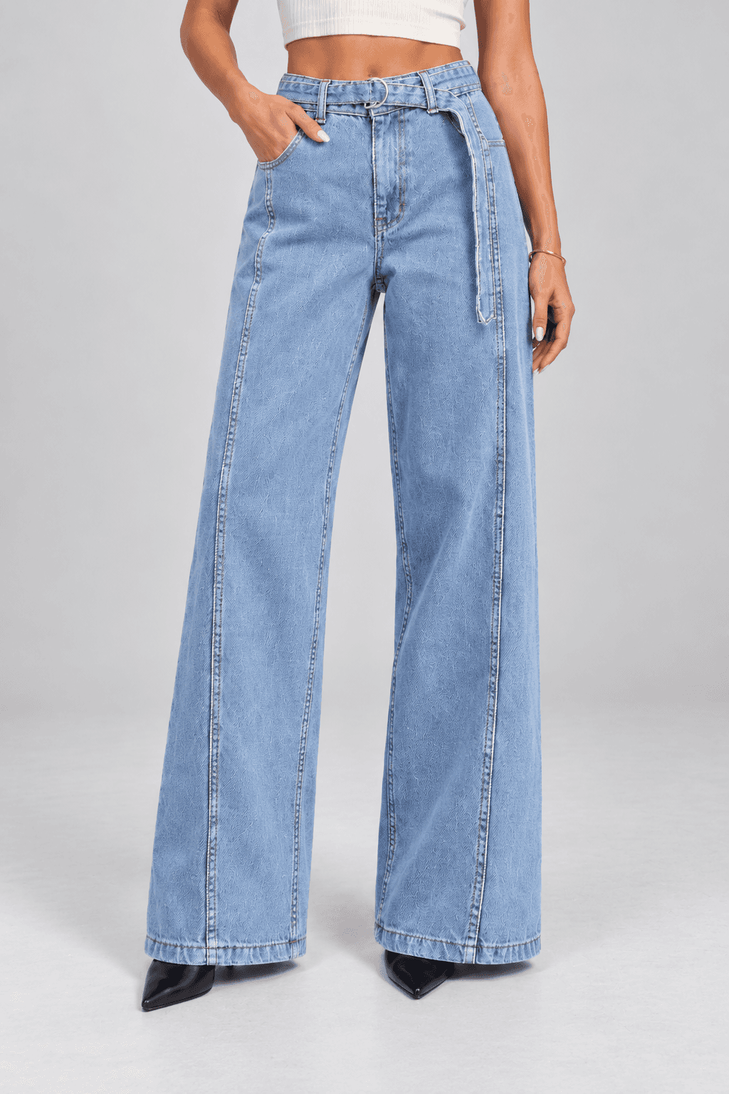 Kemer Detaylı Buz Kar Wide Leg Jean