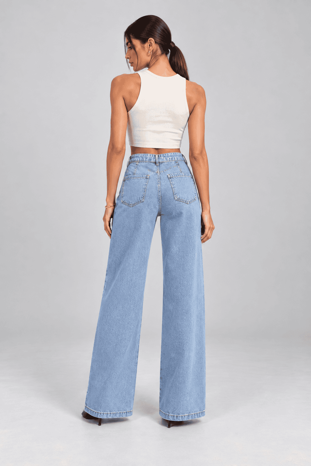Kemer Detaylı Buz Kar Wide Leg Jean