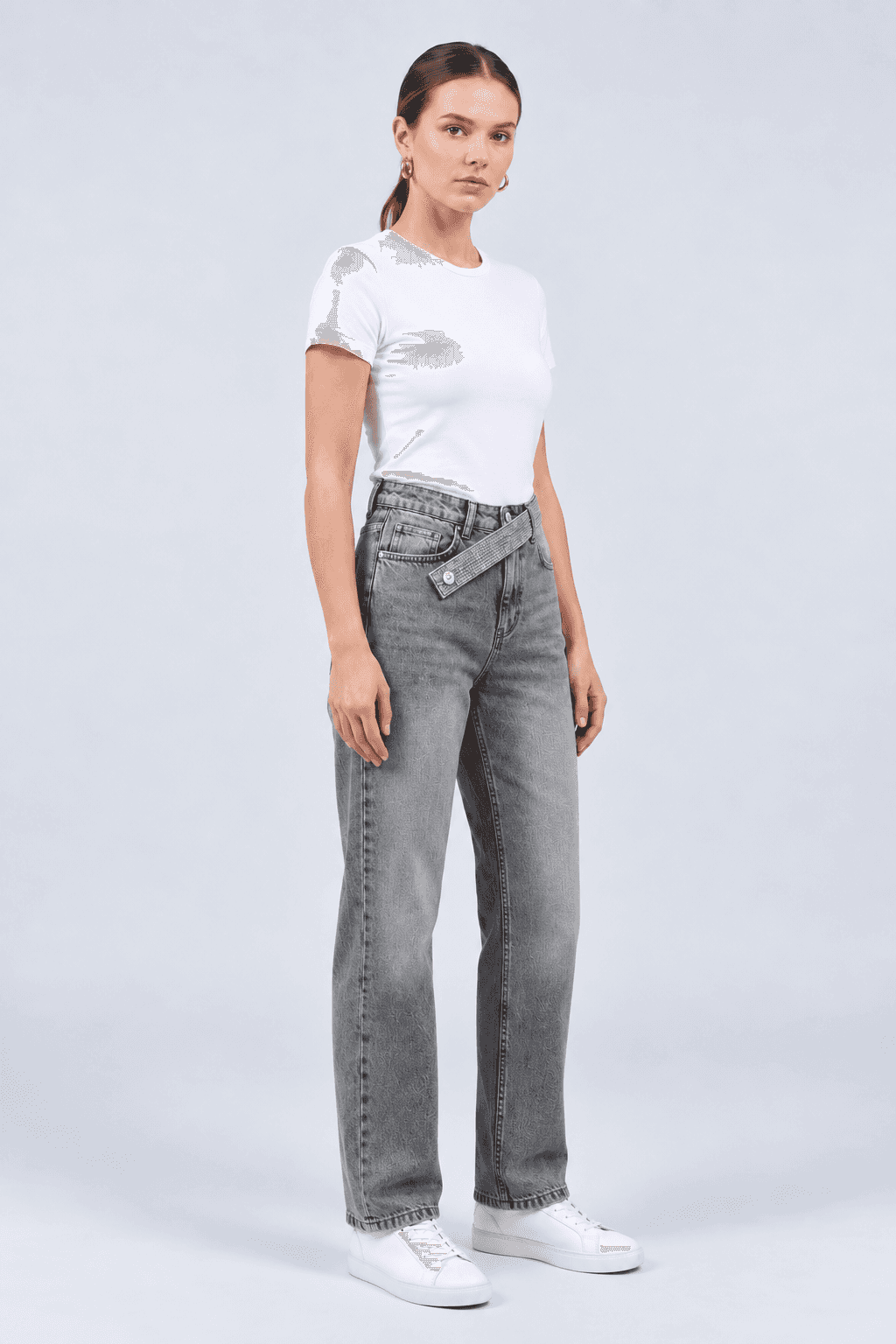 Taş Kemer Detaylı Kar Siyah Straight Fit Jean