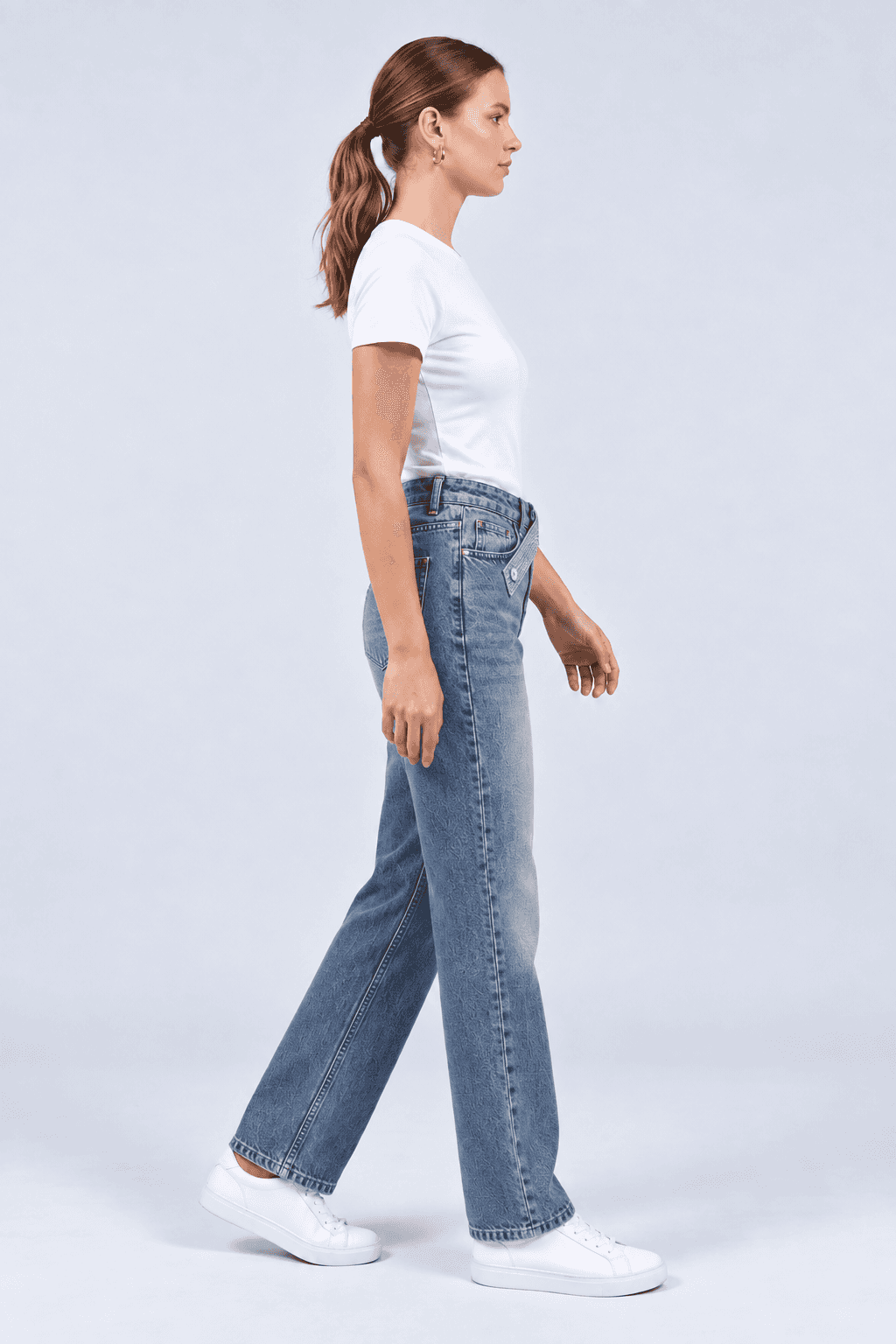 Taş Kemer Detaylı Mavi Yeşil Taşlamalı Straight Fit Jean
