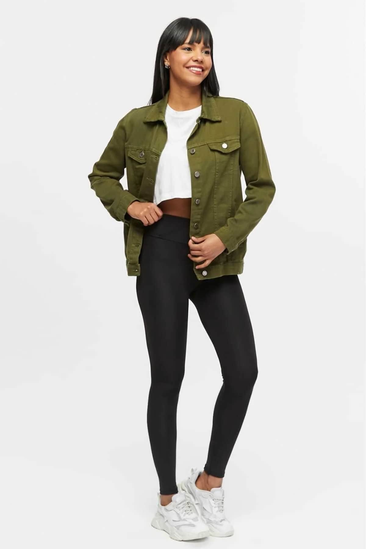 Çift Cepli Haki Boyfriend Kadın Gabardin Ceket