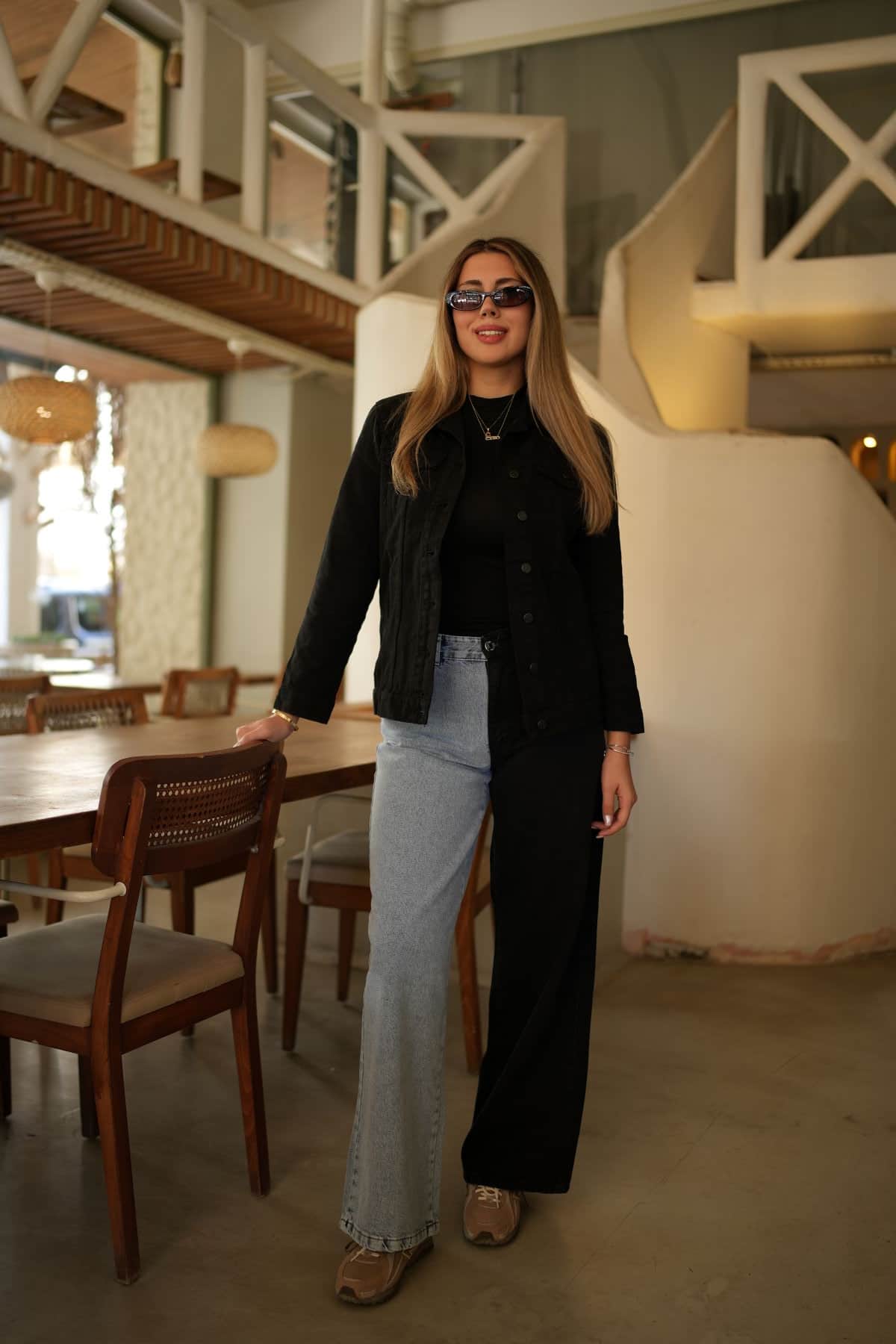 Çift Cepli Siyah Canvas Denim Boyfriend Ceket