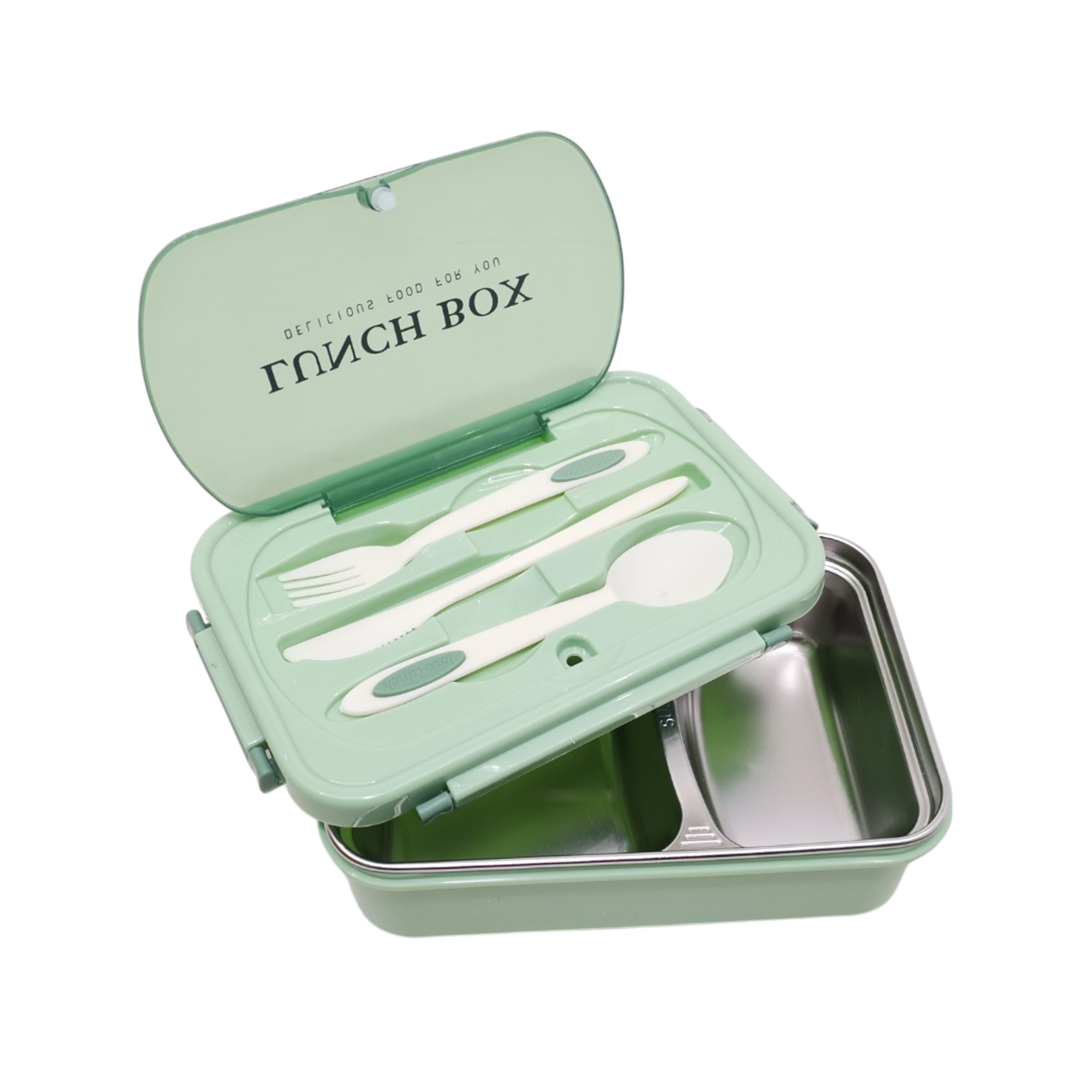 Yeşil Çatal Kaşık Bölmeli Çelik Sefer Tası - Görsel 1