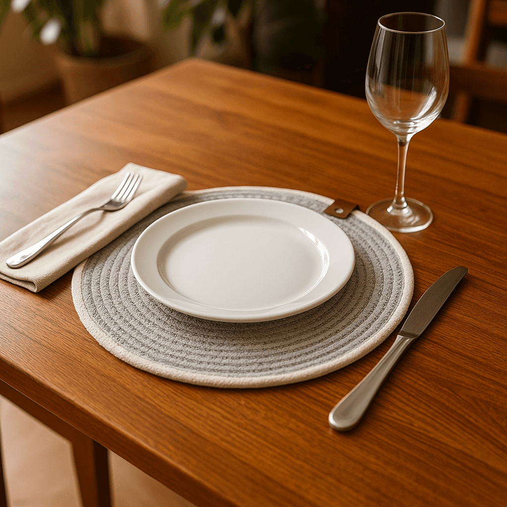 Yuvarlak Koyu Bej Amerikan Servis Yemek Masası Supla 32x32 cm