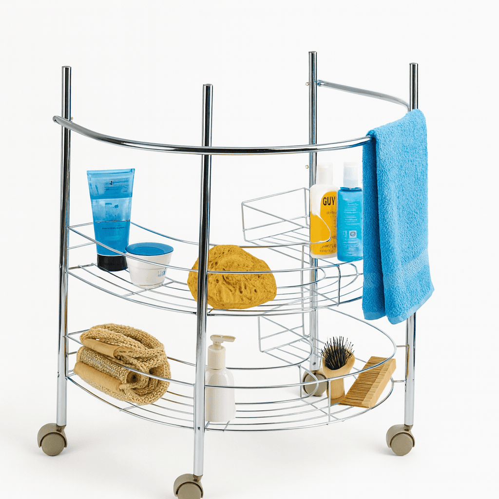 Lavabo Altı Çelik 2 Katlı Tekerlekli Raf Krom Kaplamalı Banyo Organizer 53×64×41 cm